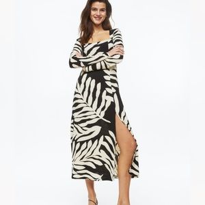 Black square neck jersey dress